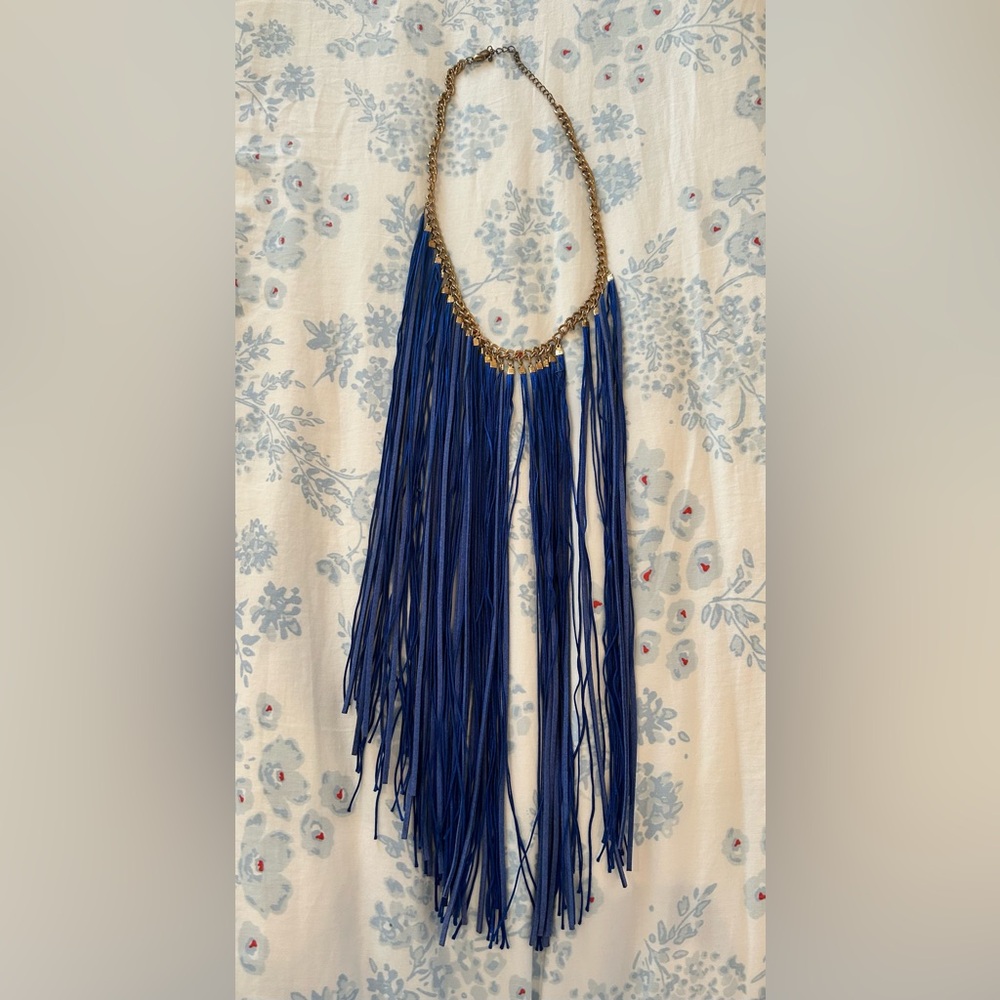 Elegant Blue Fringe Necklace